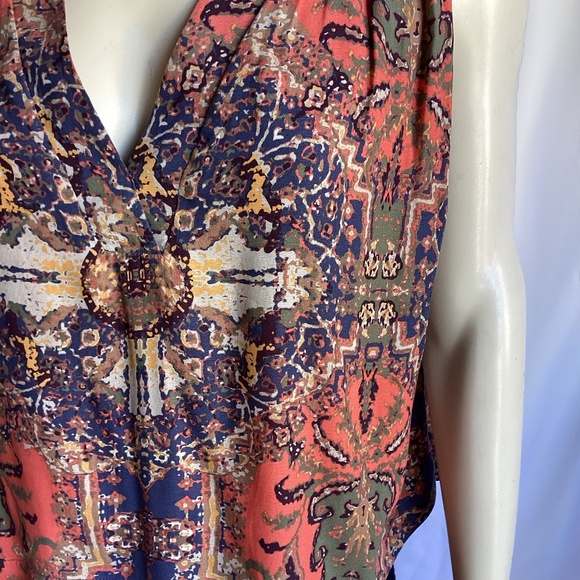 Free People Orange/Blue/Green  Abstract Tapestry Sleeveless Top - Picture 3 of 4